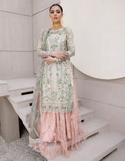 Organza Aqua Pink Salwar Kameez Pakistani Party Dresses
