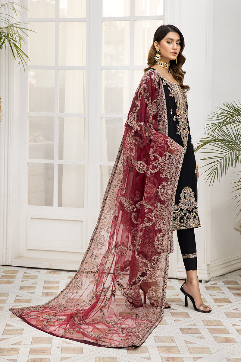 Organza Black Salwar Kameez with Red Dupatta Latest
