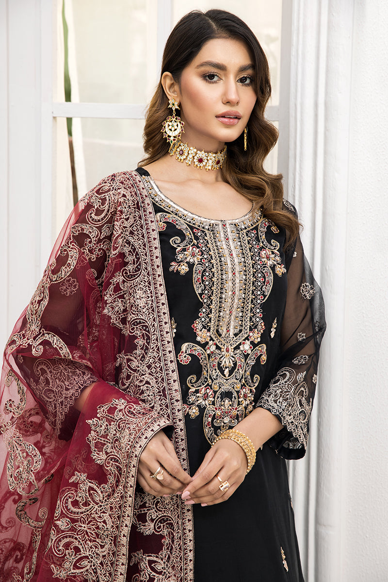 Organza Black Salwar Kameez with Red Dupatta Online