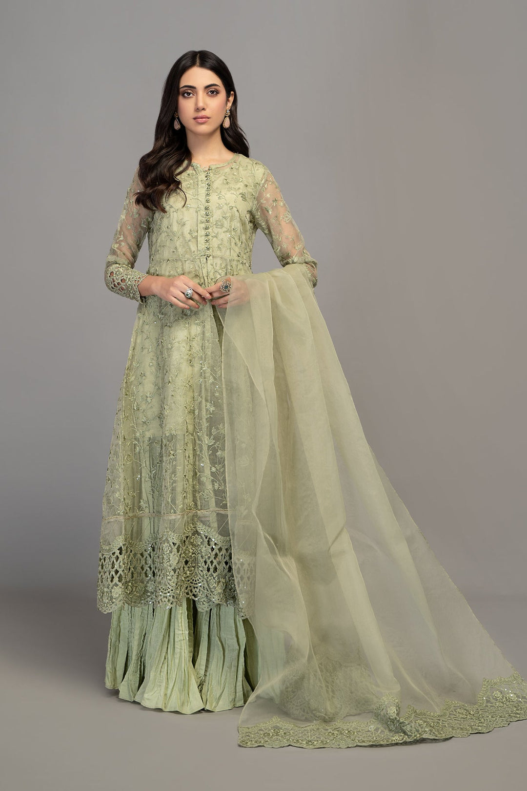 Organza Green Frock Churidar Pakistani Party Dresses 