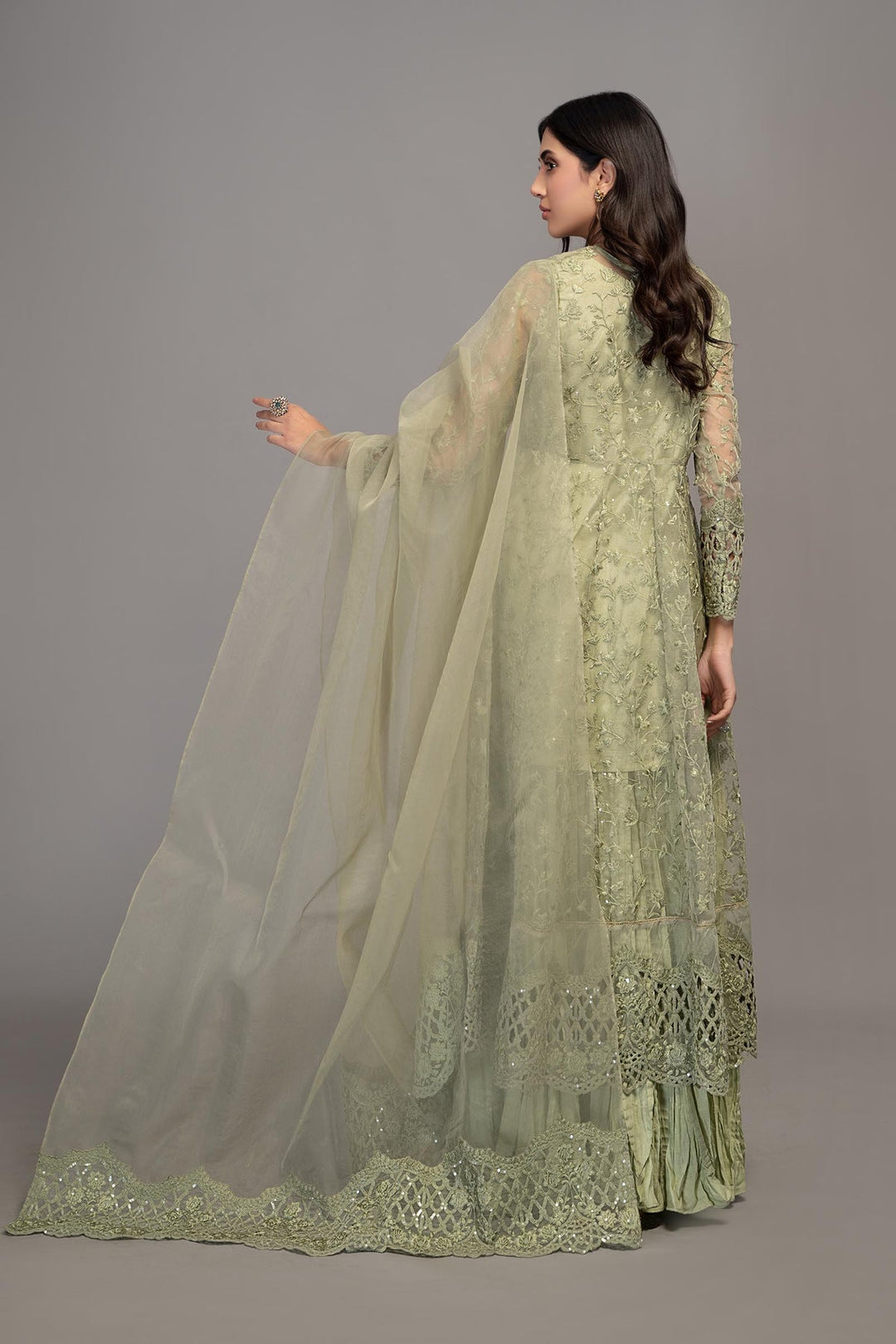 Organza Green Frock Churidar Pakistani Party Dresses  2023