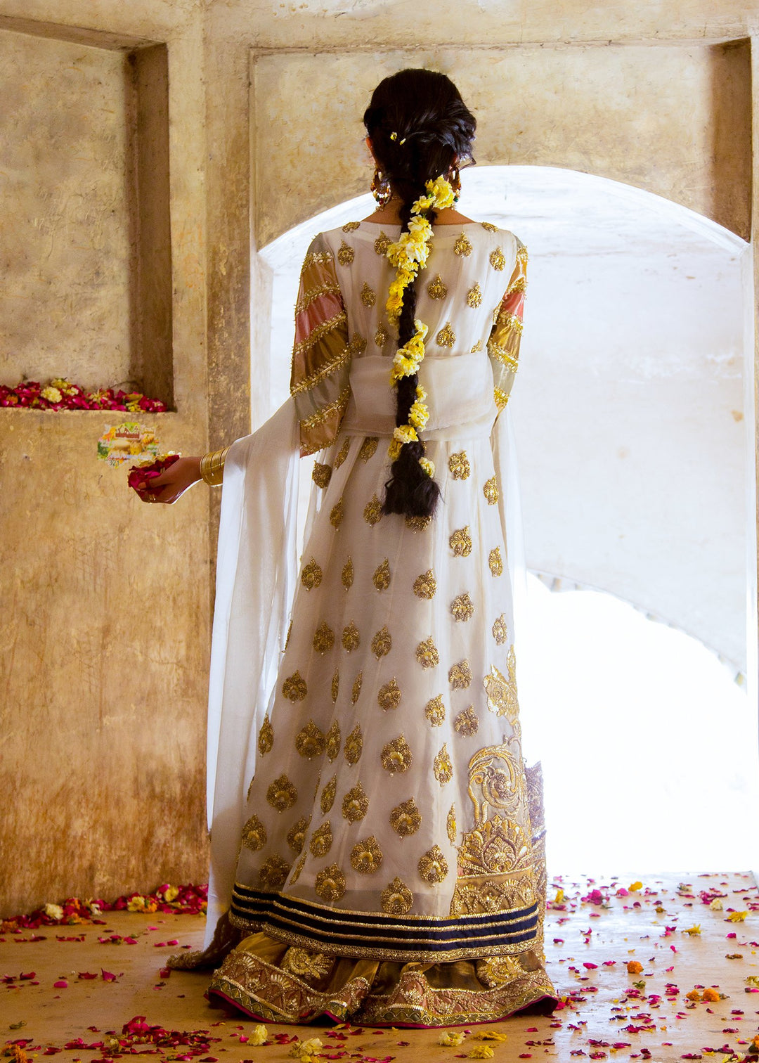 Latest organza embroidered frock for wedding wear in white color # B3391