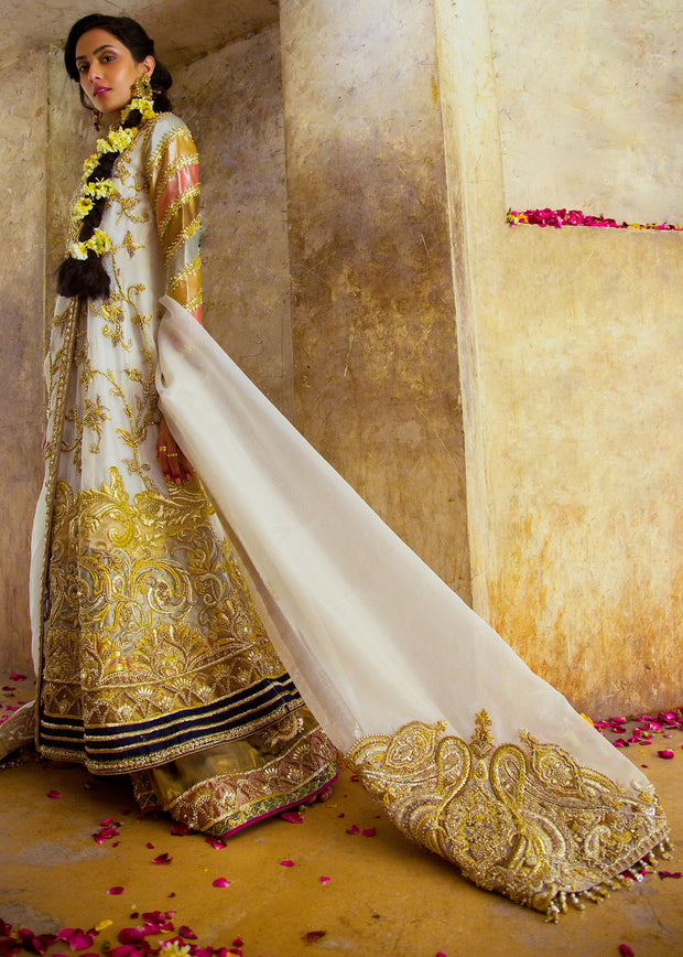 Latest organza embroidered frock for wedding wear in white color