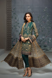 Pakistan Designer Chiffon Dress in Dark Green 