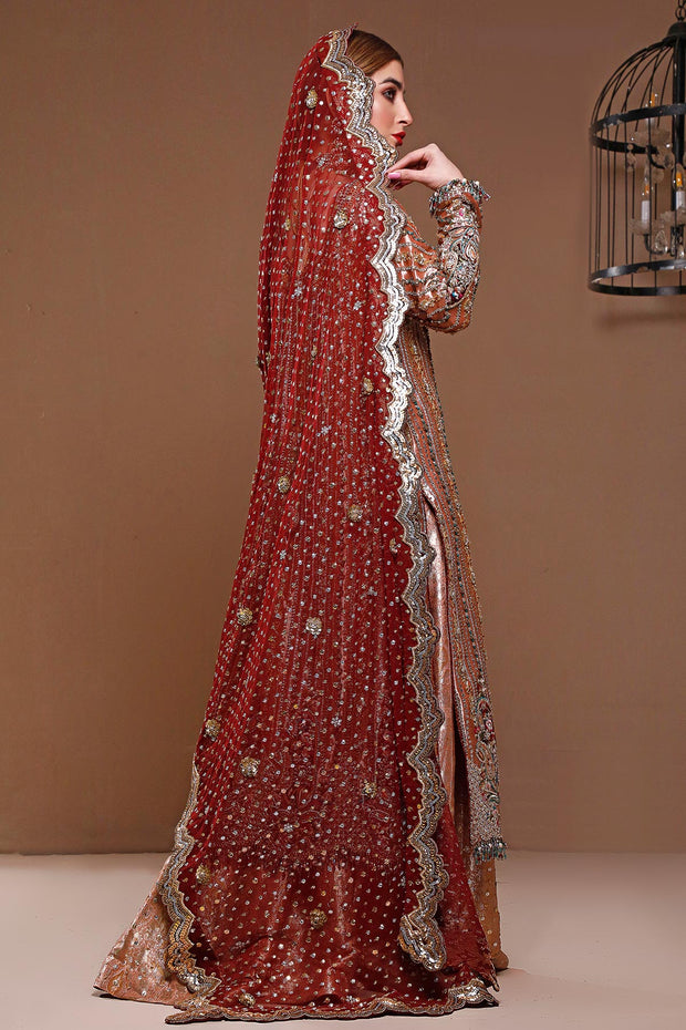 Pakistani A Line Shirt Lehnga for Wedding Dupatta Look