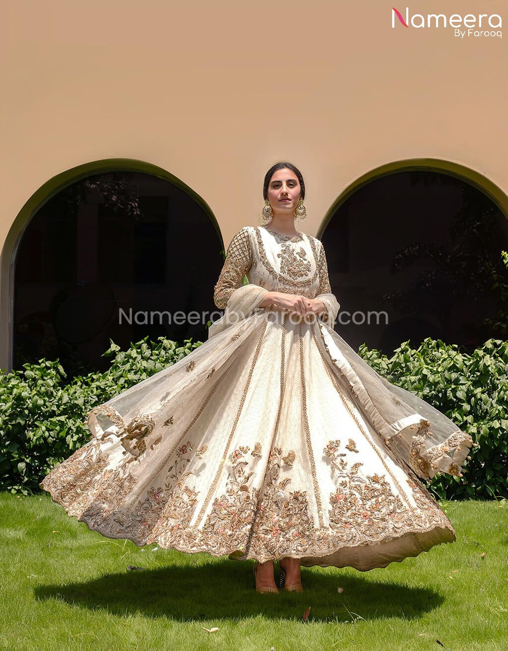 Pakistani Anarkali Dress with Embroidery Online 2021 – Nameera by Farooq
