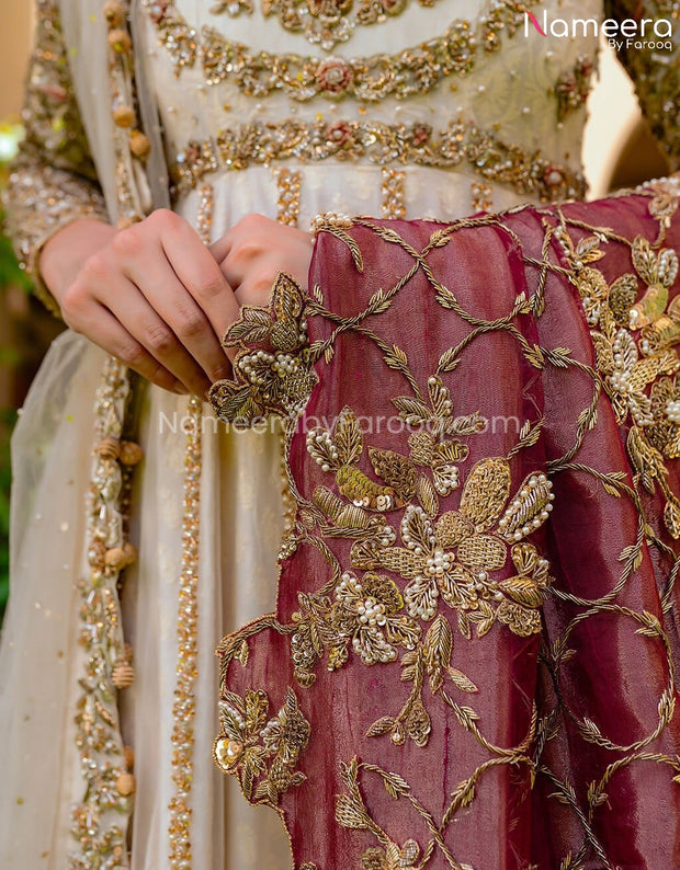 Pakistani Anarkali Dress with Embroidery Online Sleeves Look