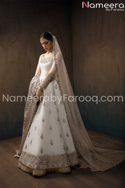 Pakistani Anarkali White Frock with Embroidery 