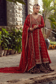 Pakistani Angrakha Bridal Lehnga in Red Color 