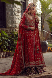 Pakistani Angrakha Bridal Lehnga in Red Color Side Pose