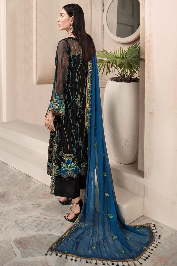 Pakistani Black Chiffon Suit with Embroidery Backside Look