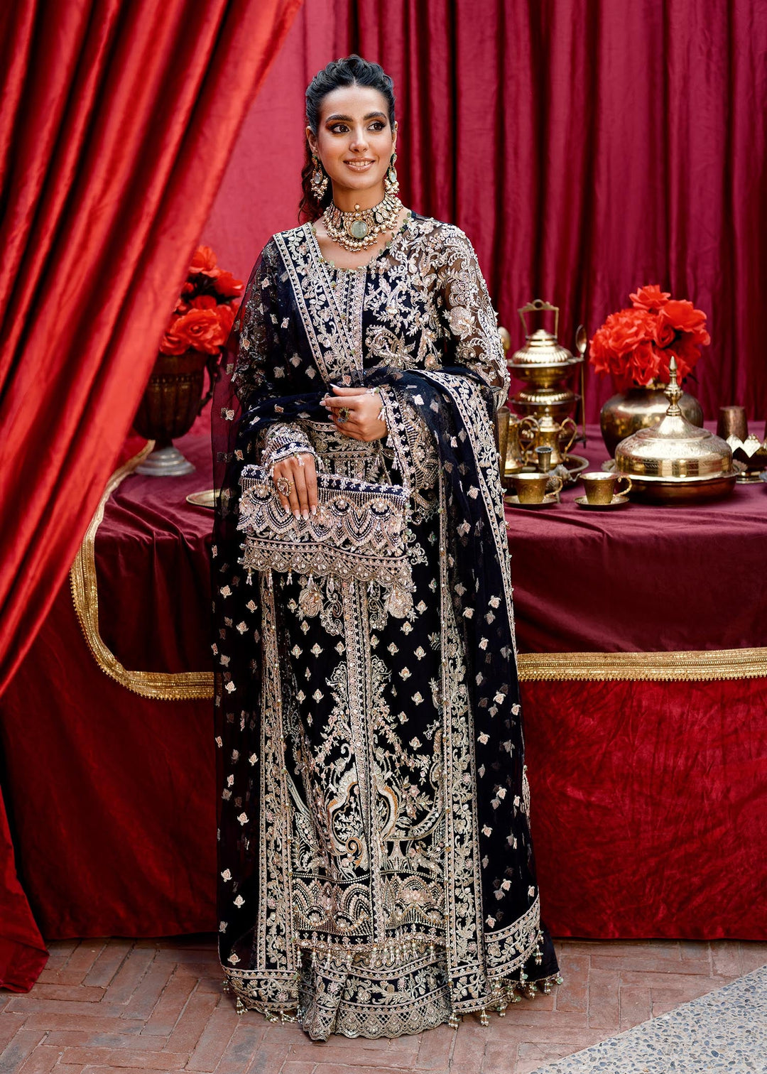 Pakistani Black Dress in Kameez Trouser Dupatta Style