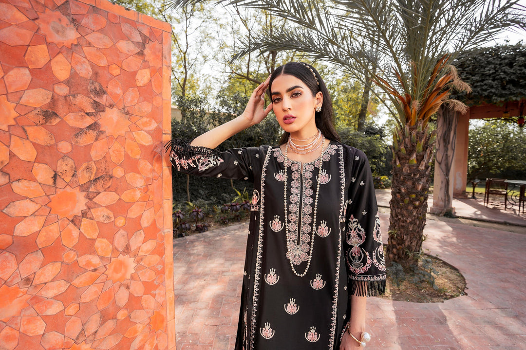 Pakistani Black Dress in Kameez Trouser Dupatta Style for Eid