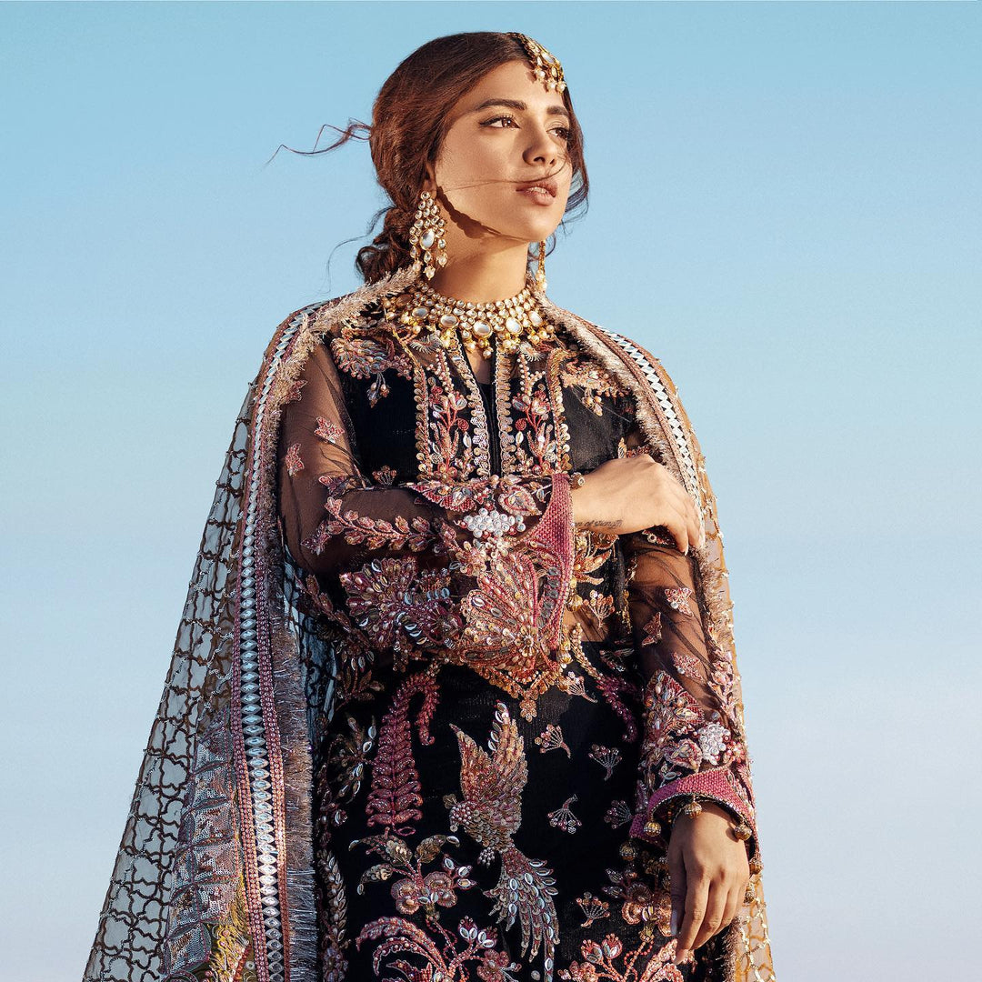 Pakistani Black Dress in Kameez Trouser Style for Wedding