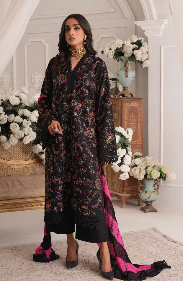 Pakistani Black Dress in Lawn Kameez Trouser Style