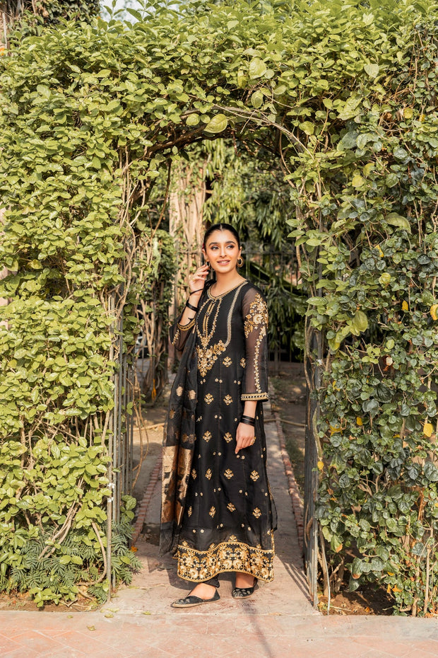 Pakistani Black Dress in Pishwas Frock Style
