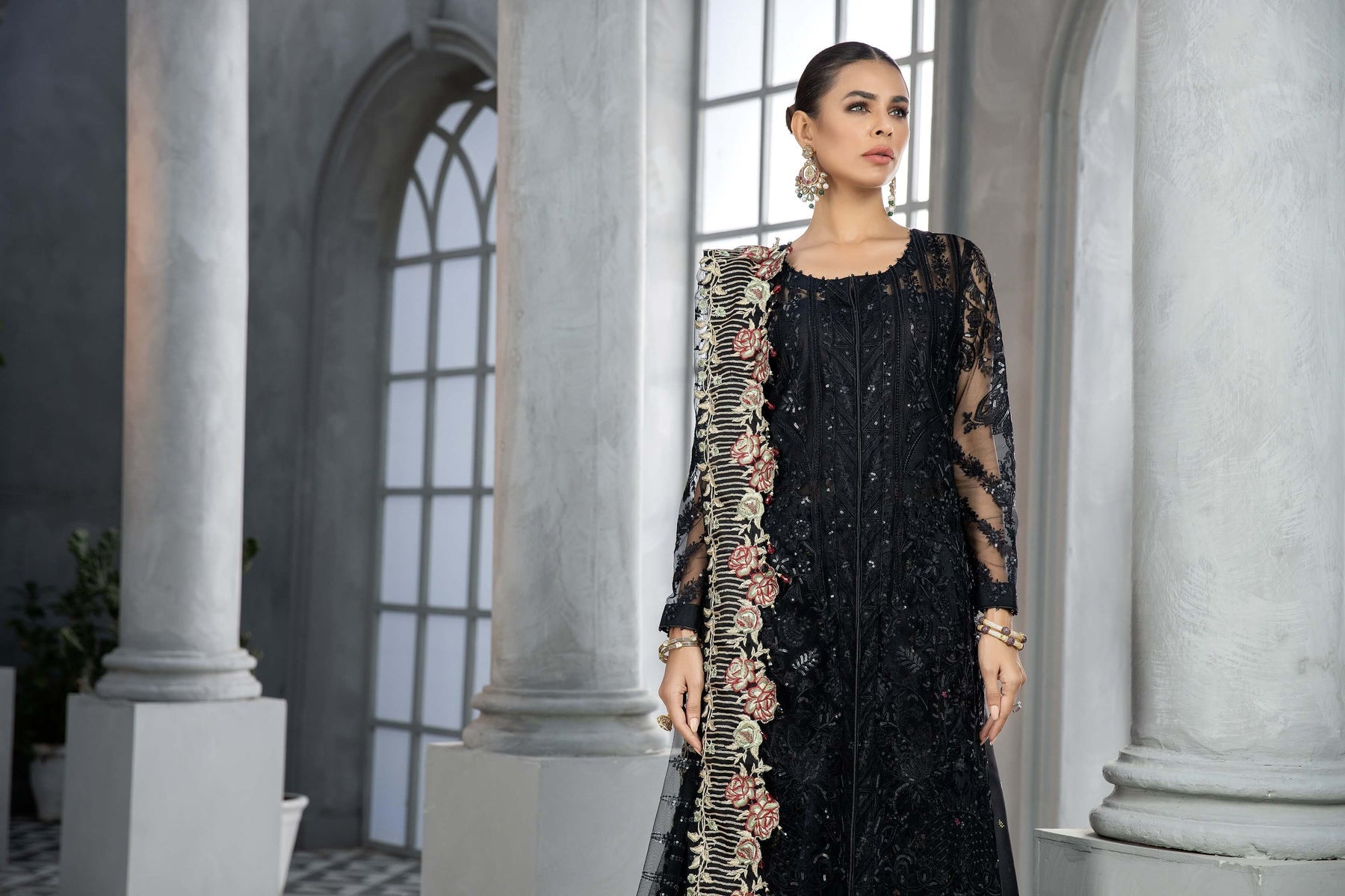 Pakistani Black Dress Design 2026.Pakistani Black Dress in Wedding Sharara Kameez Style - Nameera by Farooq