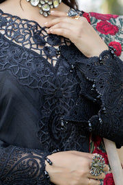 Elegant Pakistani Black Embroidered Long Kameez Trousers Party Dress