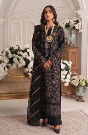 Pakistani Black Lawn Kameez Trouser and Dupatta Dress