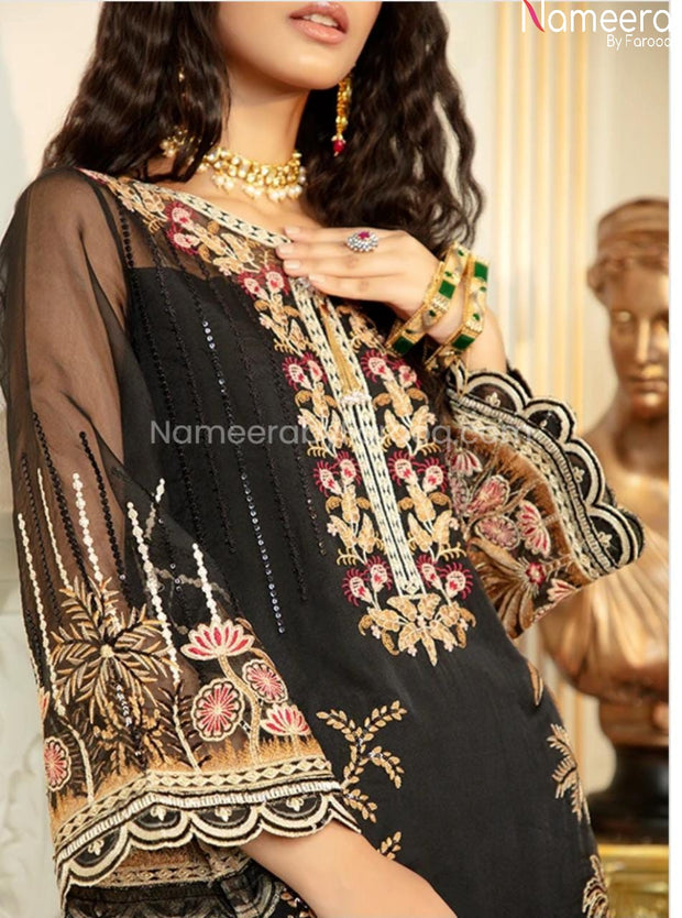 Pakistani Black Net Dress Online for Party 2021 Neckline