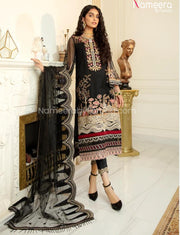 Pakistani Black Net Dress Online for Party 2021 Neckline Embroidery
