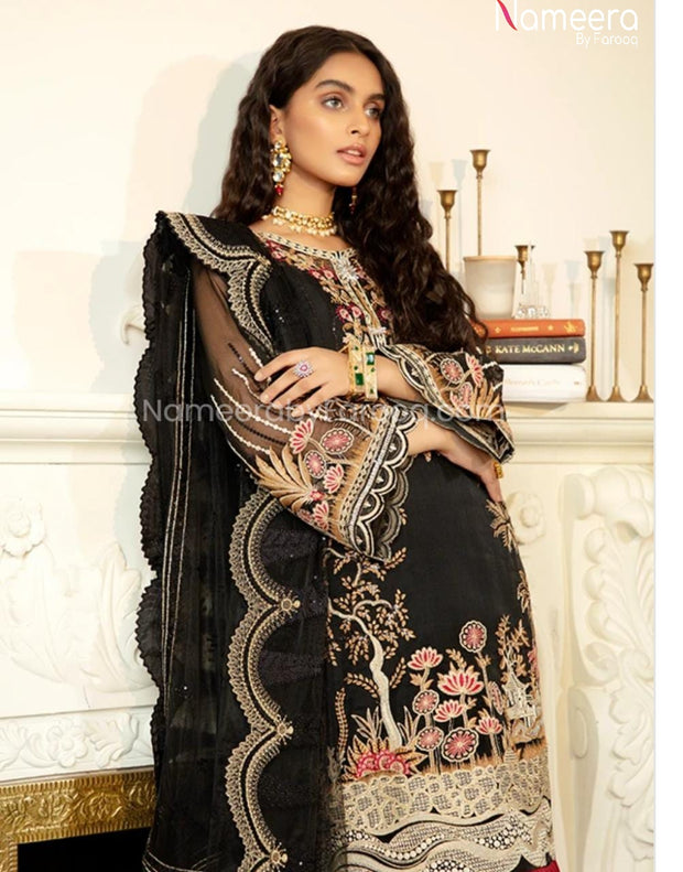 Pakistani Black Net Dress Online for Party 2021 Sleeves Embroidery