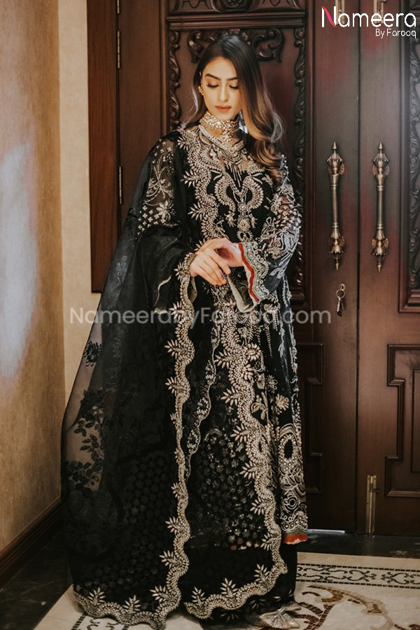 Pakistani Black Party Wear Dress with Embroidery