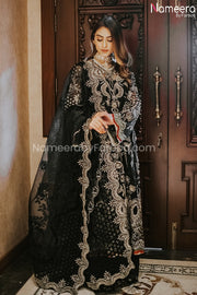 Pakistani Black Party Wear Dress with Embroidery