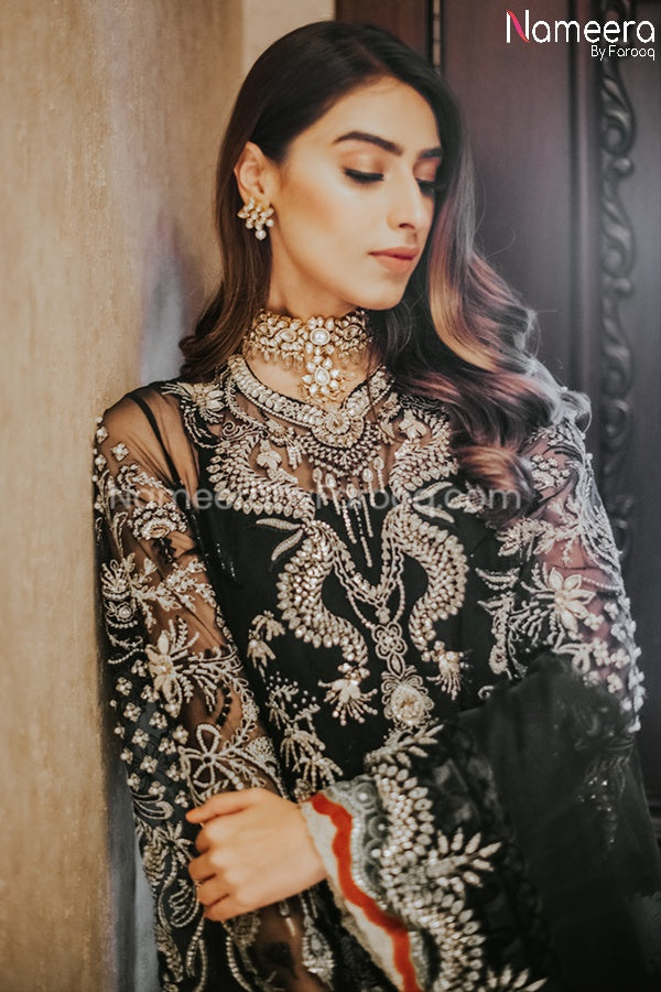 Pakistani Black Party Wear Dress with Embroidery Neckline Embroidery