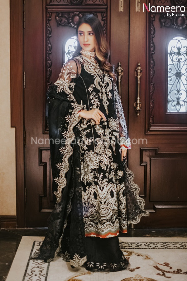Pakistani Black Party Wear Dress with Embroidery