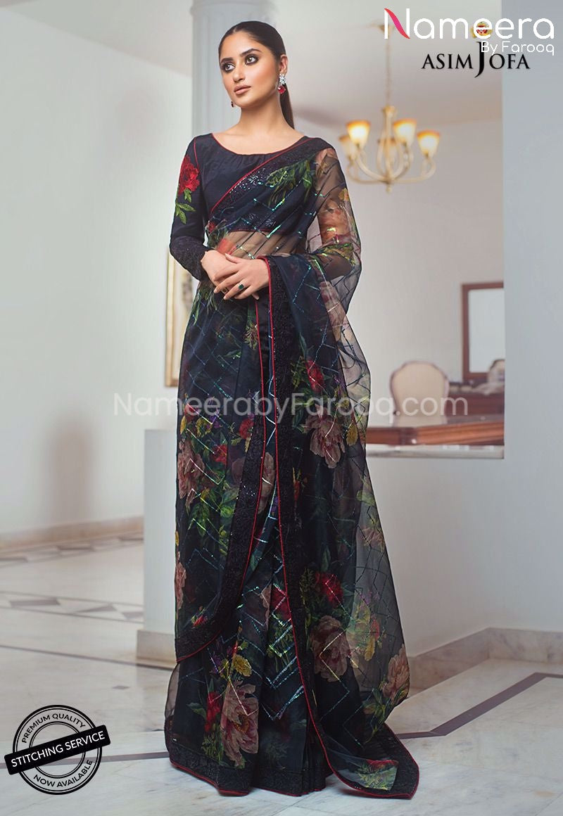 Pakistani Black Saree for Wedding Party Online