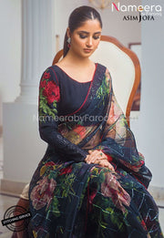 Pakistani Black Saree for Wedding Party Online Sleeves Embroidery
