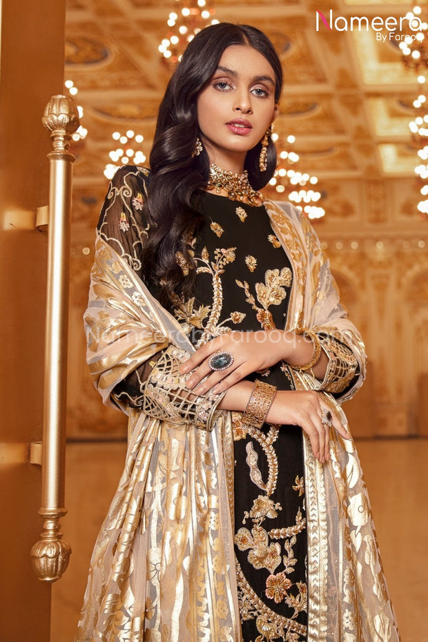 Latest Pakistani Black Sequin Party Dress for Women Online Nameera by Farooq Latest Pakistani Black Sequin Party Dress for Women Online Nameera by Farooq