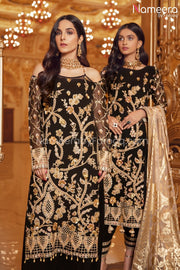 Pakistani Black Sequin Party Dress for Women 