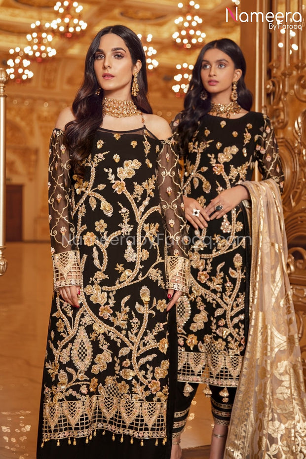 Pakistani Black Sequin Party Dress for Women 
