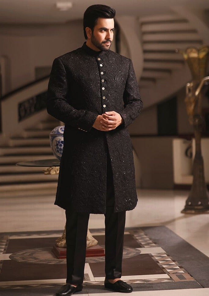 Pakistan Black Sherwani for Men Designer Dress