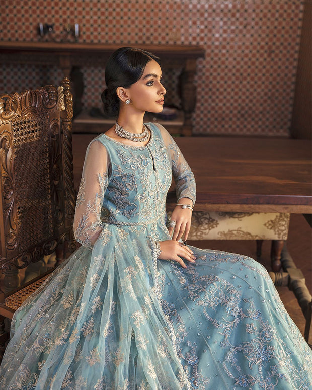 Pakistani Blue Bridal Dress in Gown Style