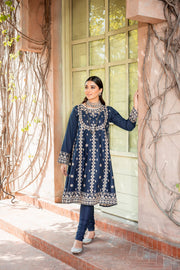 Pakistani Blue Dress in Frock Trouser Style for Eid