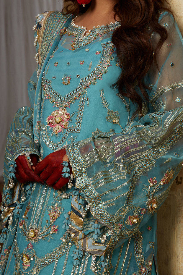 Pakistani Blue Dress in Kameez Trouser Style