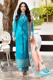 Pakistani Blue Embroidered Kameez with Capri and Dupatta Party Dress 2023