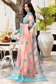 Pakistani Blue Embroidered Kameez with Capri and Dupatta Party Dress