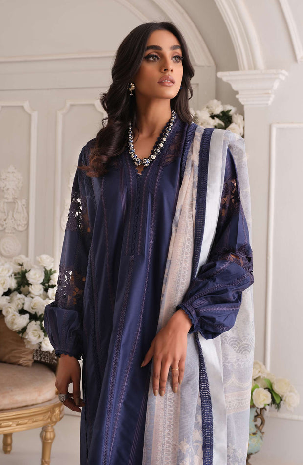 Pakistani Blue Embroidered Salwar Kameez and Dupatta Online