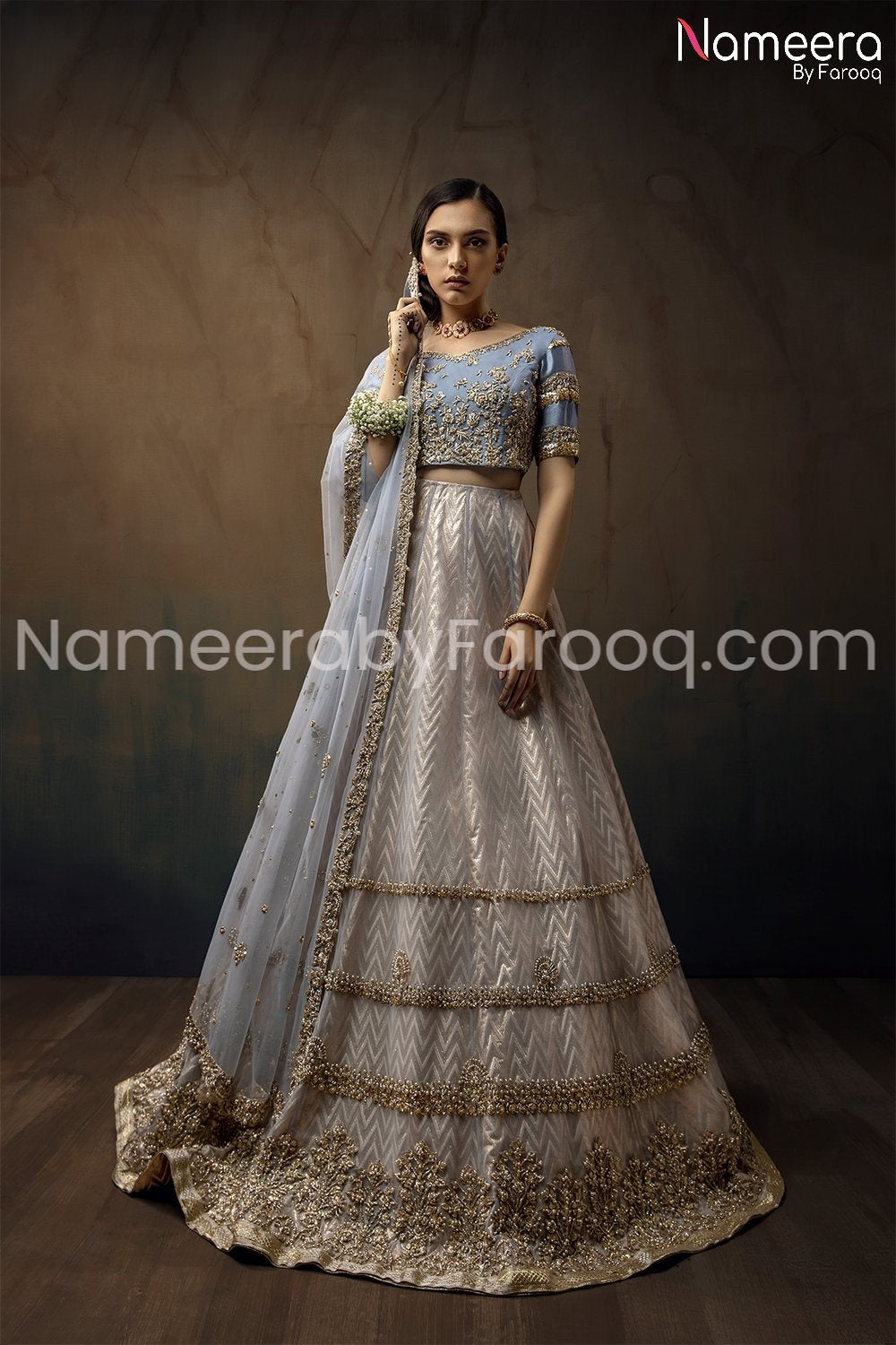 Pakistani Blue Lehenga Choli for Bride 