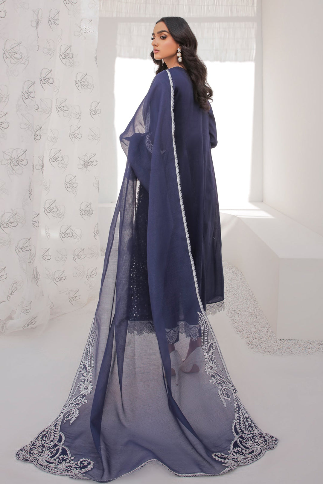 Pakistani Blue Long Kameez Capri Party Wear