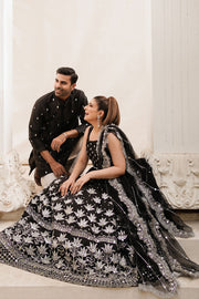 Pakistani Bridal Black Lehenga Choli and Dupatta