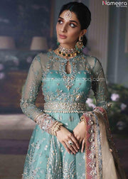 Pakistani Bridal Blue Lehenga with Long Frock #BN1009