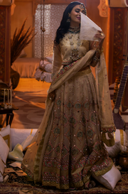 Pakistani Bridal Choli Lehenga Dress in Gold
