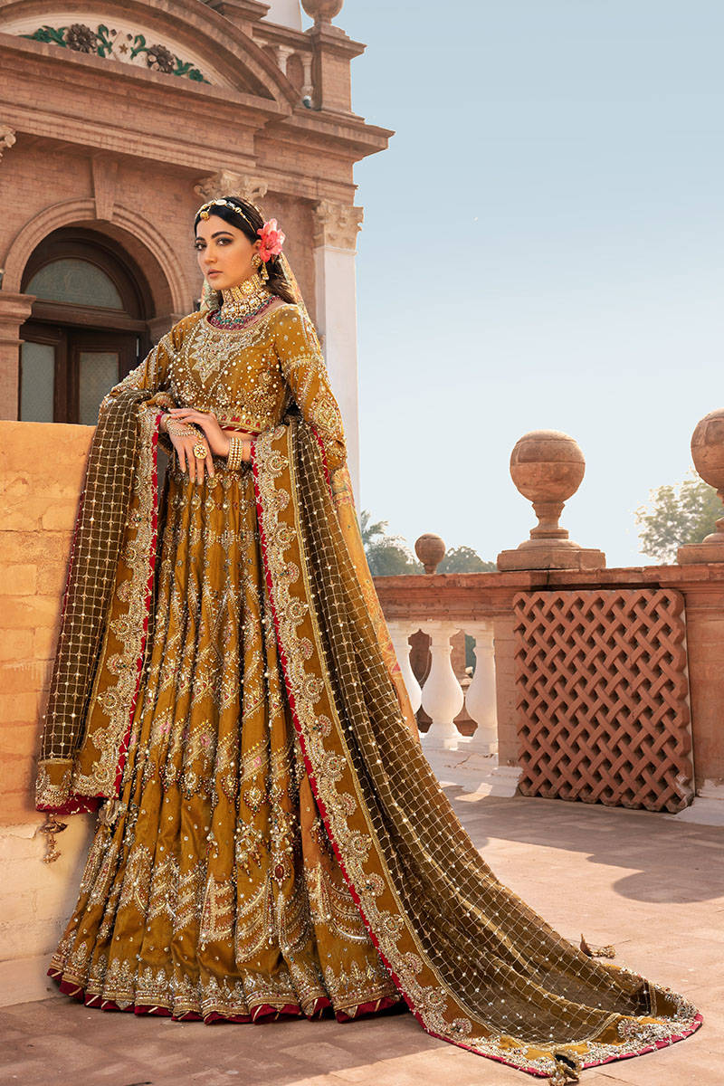 Pakistani Bridal Choli with Mustard Lehenga Dress