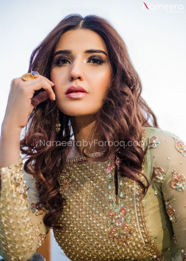 Pakistani Bridal Dress in Gown Style for Wedding Neckline Embroidery