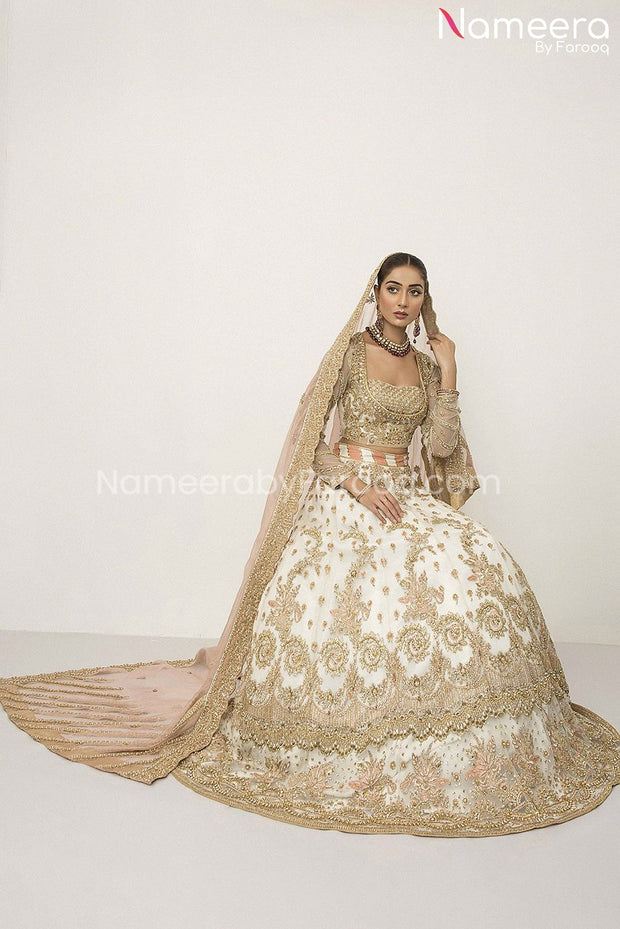 Lehenga Choli White and Gold Pakistani Bridal Dress Online Nameera by Farooq Lehenga Choli White and Gold Pakistani Bridal Dress Online Nameera by Farooq